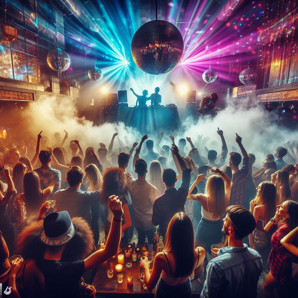 Background image: people in a club partying